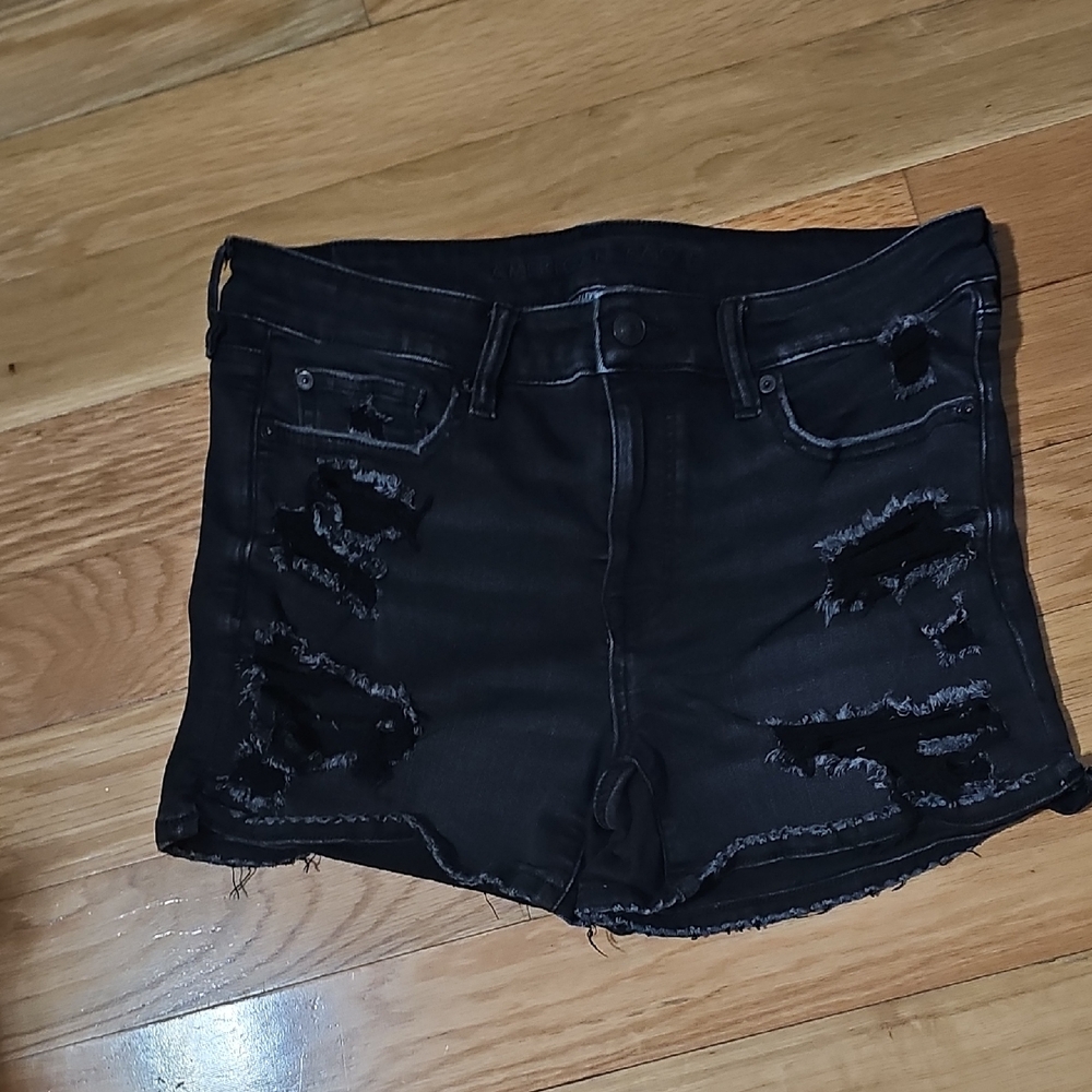 American Eagle Black Distressed Jean Shorts